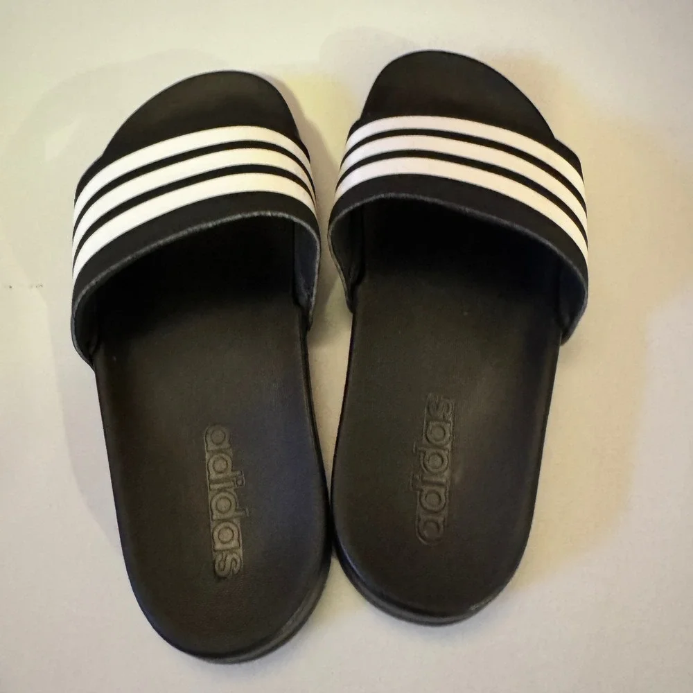 Adidas Adilette Shower Slide Sandals Black White Striped US 6 Men 3-Stripes
